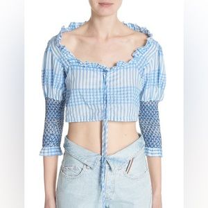 GANNI Charron Plaid Crop Blouse size 36 US 6